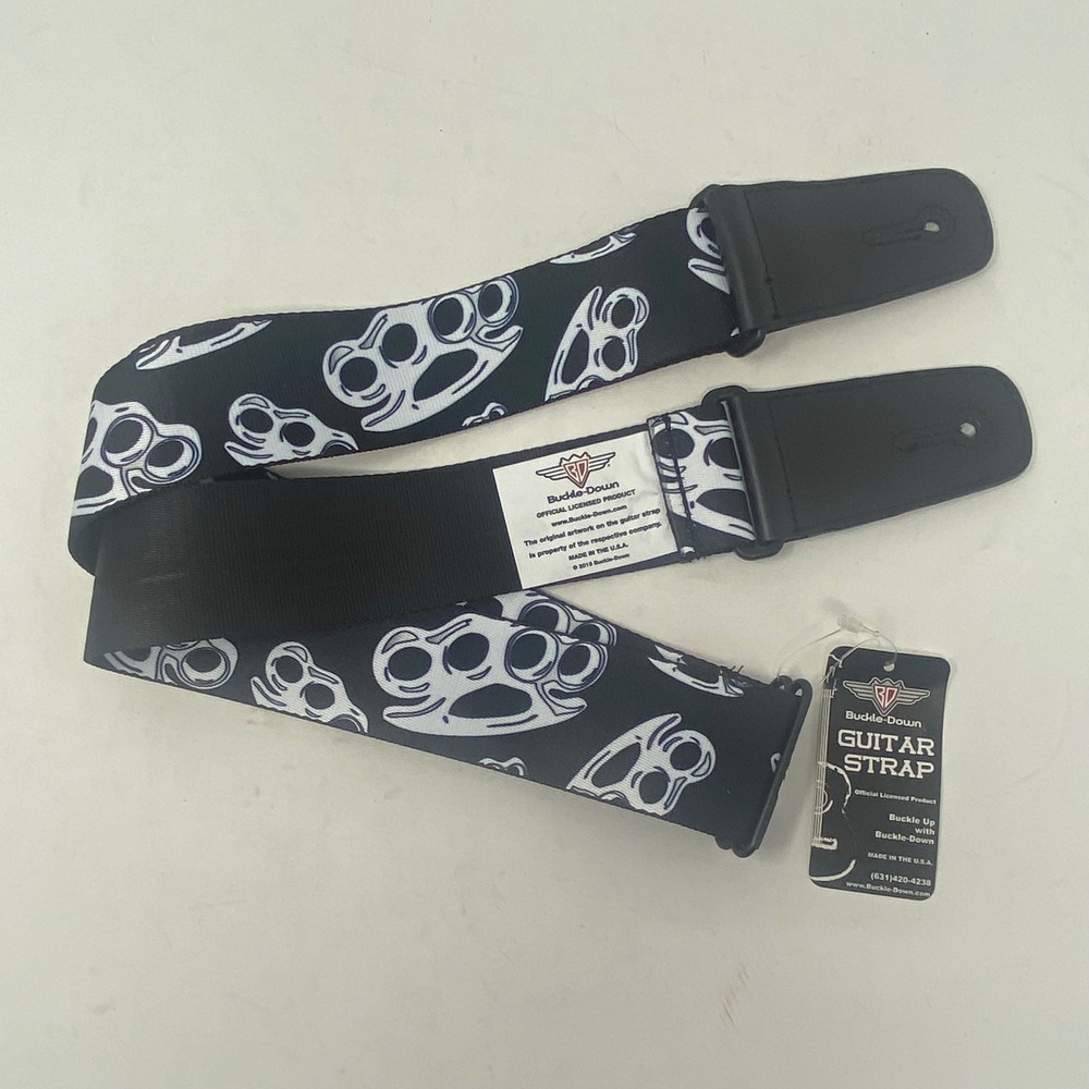 Buckle-Down Brass Knuckles Guitar Strap Black White Adjustable GS-W30416